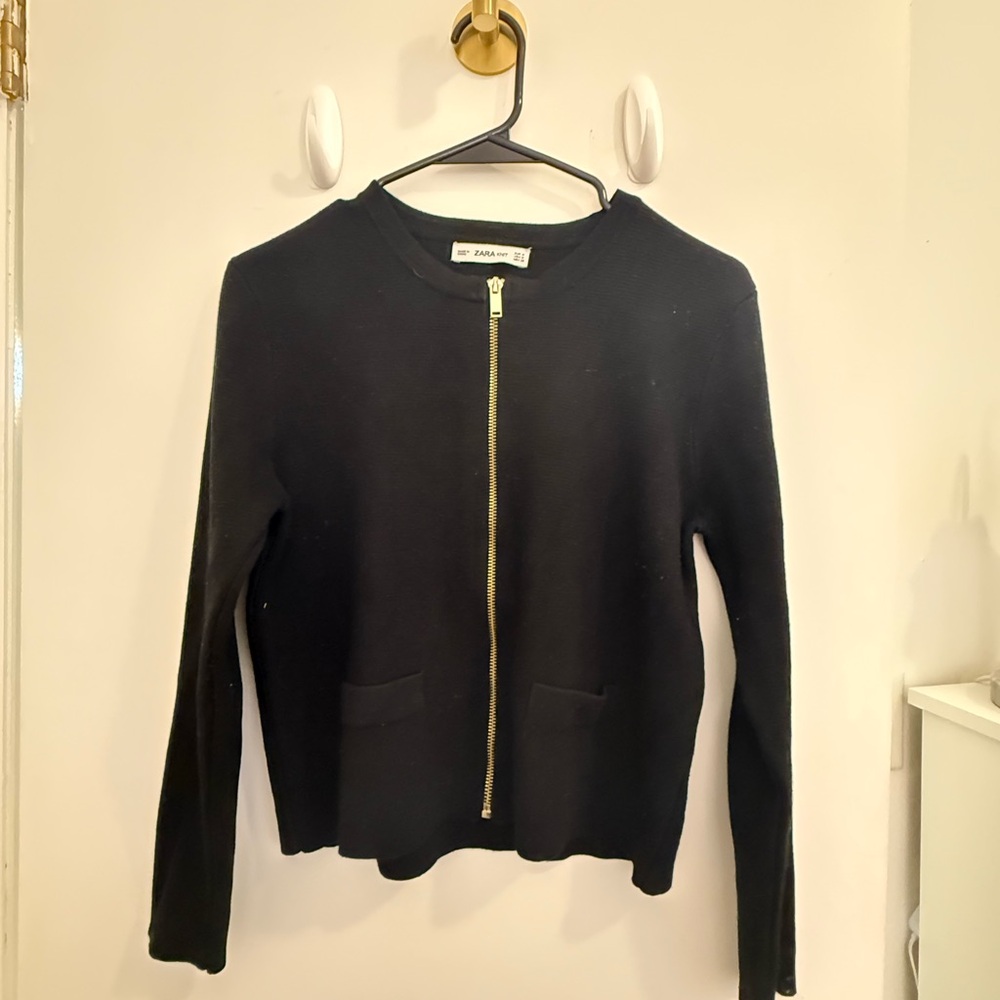 Zara Black Knit Zip-Up Top